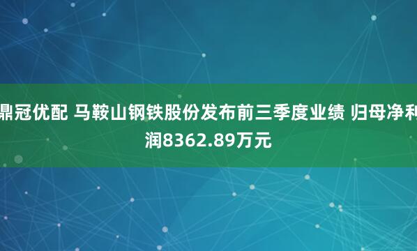 鼎冠优配 马鞍山钢铁股份发布前三季度业绩 归母净利润8362.89万元