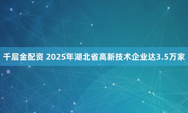 千层金配资 2025年湖北省高新技术企业达3.5万家